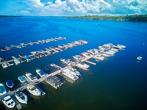 Aerial View of a Small Coastal Town Marina