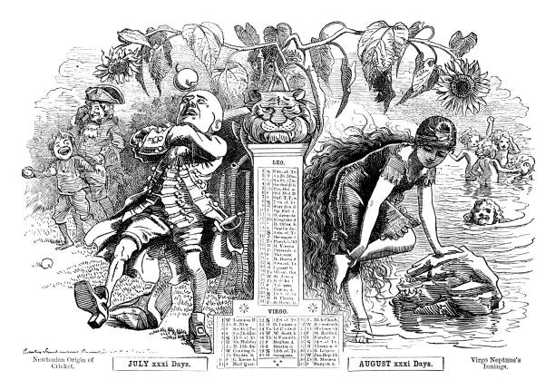 illustrations, cliparts, dessins animés et icônes de illustration de bande dessinée caricature de caricature de satire britannique - almanach 1883 - calendrier de lavent