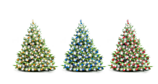istock Festively decorated Christmas trees with fairy lights 1733557669