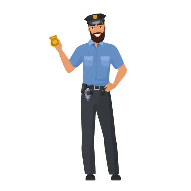 Vector illustration of Policeman showing police badge