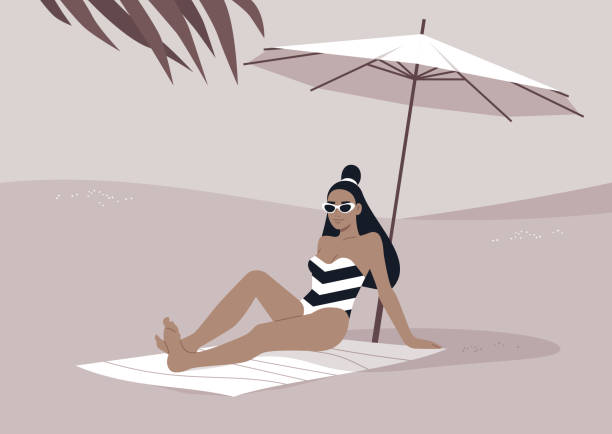 istock A young stylish woman relaxes on the sandy shore beneath a white beach umbrella, enjoying her summer getaway amidst the sweltering tropical heat 1733568064