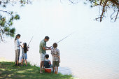 Family fishing lakeside