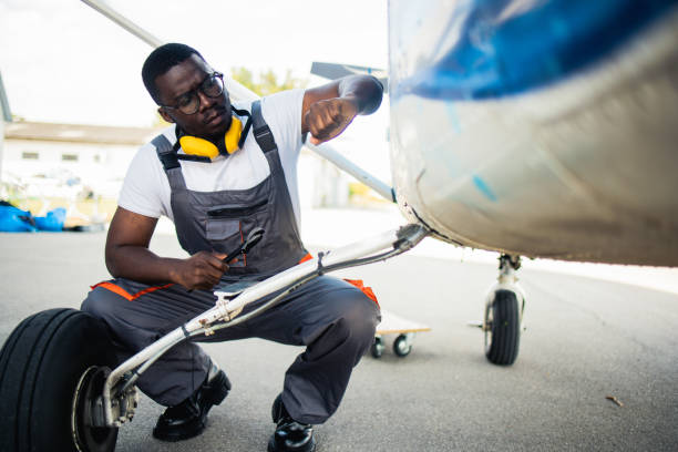 istock Aircraft mechanic checking the plane 1733593415