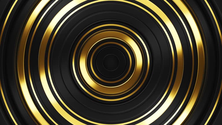 Golden rings motion background. 3d abstract animation for holiday concept.