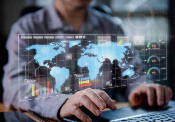 istock Businessman check or working world wide via online internet technology 1733603956