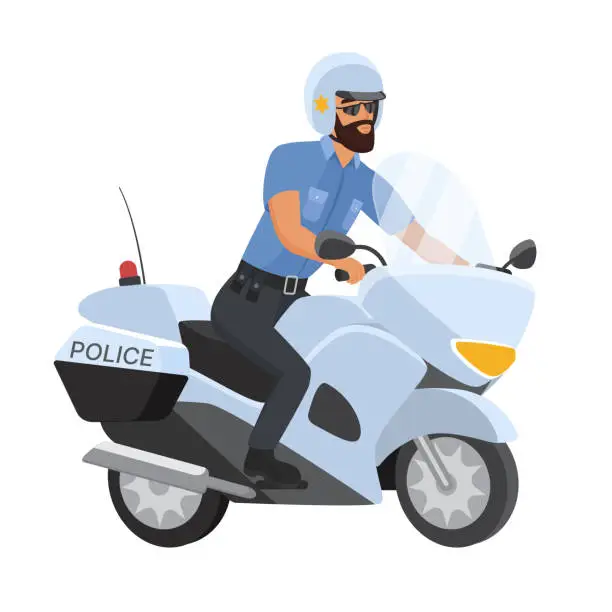Vector illustration of Policeman riding motorcycle