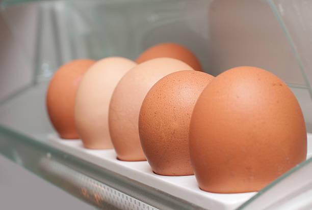 Pollo huevos en el refrigerador - foto de stock
