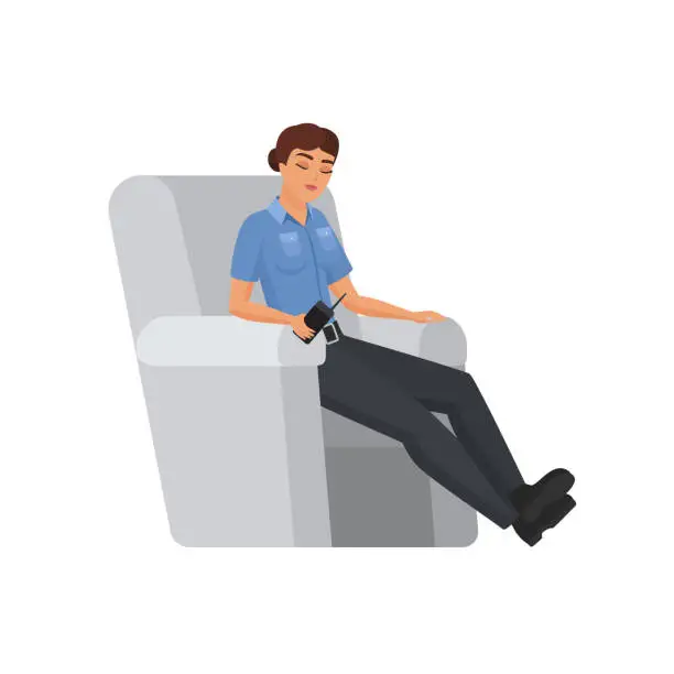 Vector illustration of Policewoman sitting in armchair