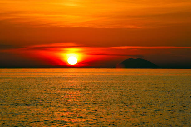 sunset of the volcano Stromboli seen from zambrone tropea