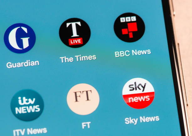 UK news and media smartphone apps Glasgow, Scotland - A variety of popular apps for news and media on the screen of a Google Pixel 8 Pro smartphone. sky news stock pictures, royalty-free photos & images