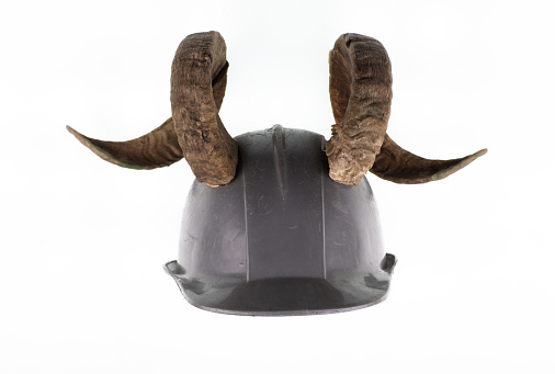 construction helmet with horns isolated on white background