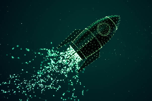 Rocket Launch Digital Business Startup Background Abstract 3d rocket launch signifies the initiation and progress of startups, emerging cryptocurrencies, and new business establishments, representing the concept of growth and the potential of innovative ideas. ship launch stock pictures, royalty-free photos & images