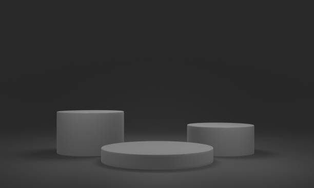 istock Empty black podium.3D display podium on gray background.Stand Minimal mockup for presentation.Abstract black background concept.Geometric platform show cosmetic product.Stage showcase.3D rendering 1733674143