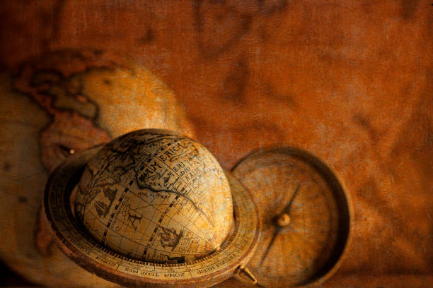 America on antique globe - low key image.
