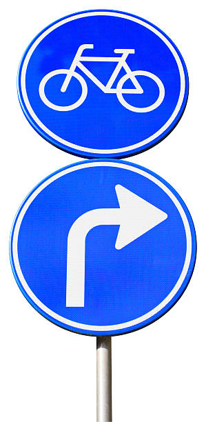 istock blue road sign with arrow turn right for bicycles 173368358