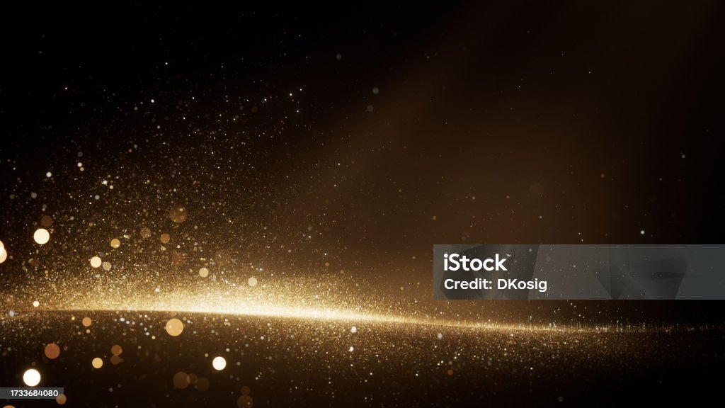 Beautiful Abstract Particle Background - Gold Colored Glitter, Christmas, Luxury Abstract background animation, beautifully rendered in 3d. Seamlessly loopable and with enough copy space to be perfectly usable for a wide range of topics. Gold - Metal Stock Photo