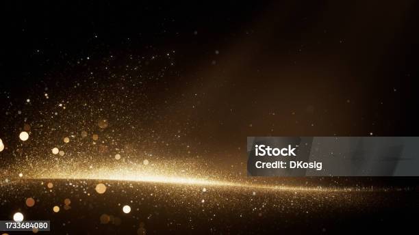 Beautiful Abstract Particle Background Gold Colored Glitter Christmas Luxury Stock Photo - Download Image Now