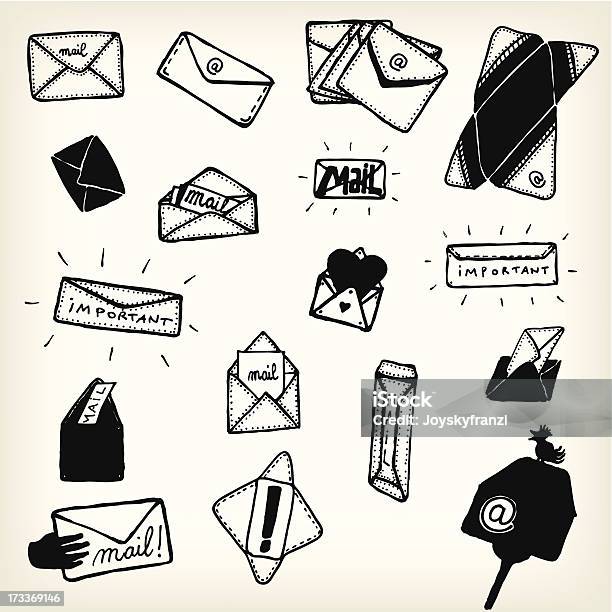 Doodle Set Di Icone Email E Buste - Immagini vettoriali stock e altre immagini di Busta - Busta, Colore nero, E-Mail