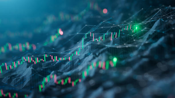 datos financieros - mercado de valores, prosperidad, mercado alcista - gráficos de acciones verdes y rojos, gráficos al alza, ganancias financieras - colaboración abierta distribuida fotografías e imágenes de stock