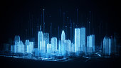 Digital City Skyline - Hologram, Smart City, Metaverse, Virtual Reality - Blue Version