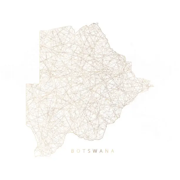 Vector illustration of Low poly map of Botswana. Gold polygonal wireframe. Glittering vector with gold particles on white background
