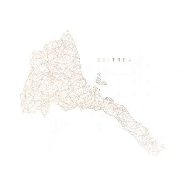 Vector illustration of Low poly map of Eritrea. Gold polygonal wireframe. Glittering vector with gold particles on white background