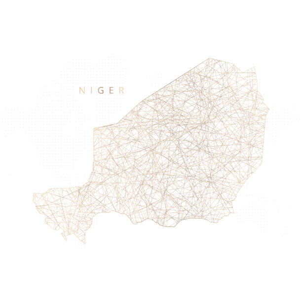 Low poly map of Niger. Gold polygonal wireframe. Glittering vector with gold particles on white background Low poly map of Niger. Gold polygonal wireframe. Glittering vector with gold particles on white background. Vector illustration eps 10 niger state stock illustrations