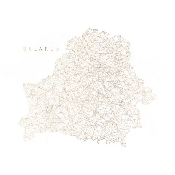 Vector illustration of Low poly map of Belarus. Gold polygonal wireframe. Glittering vector with gold particles on white background