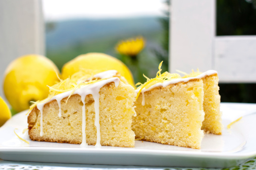 three pieces of lemon cake for tea time