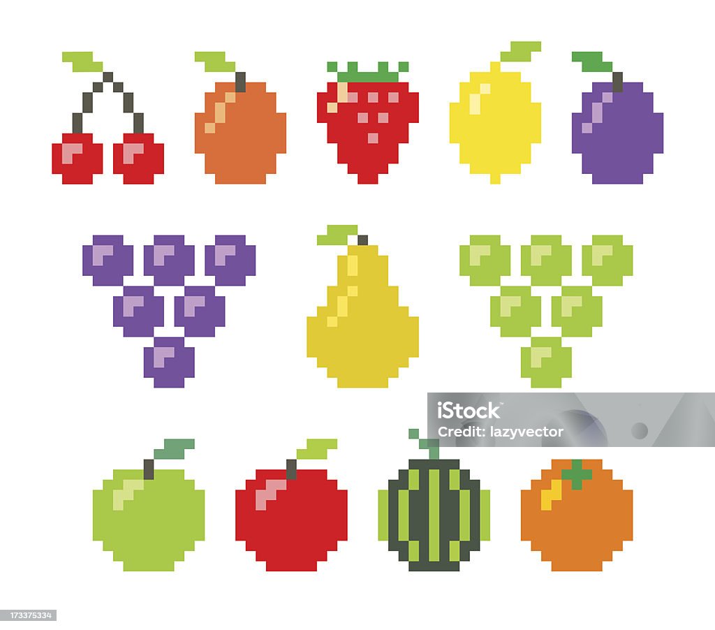 Icônes de pixel de fruits - clipart vectoriel de Pixellisation libre de droits