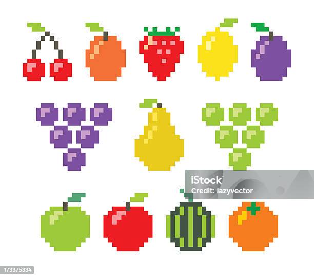 Icônes De Pixel De Fruits Vecteurs libres de droits et plus d'images vectorielles de Pixellisation - Pixellisation, Fruit, Orange - Couleur