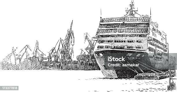 Ilustración de Crucero En El Puerto y más Vectores Libres de Derechos de Croquis - Croquis, Crucero - Barco de pasajeros, Ferry