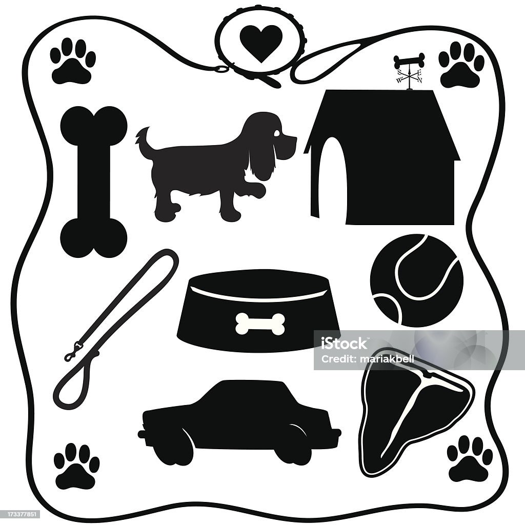 Dog Stuff Silhouettes Assorted silhouettes of the things dogs love - a bone,food,steak,cars etc In Silhouette stock vector