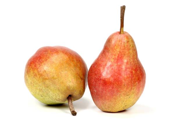 pears (variety red bartlett) - bartlett pear red pear two objects imagens e fotografias de stock