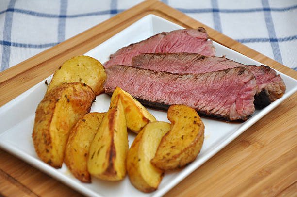 istock juicy steak with potato wedges 173379851