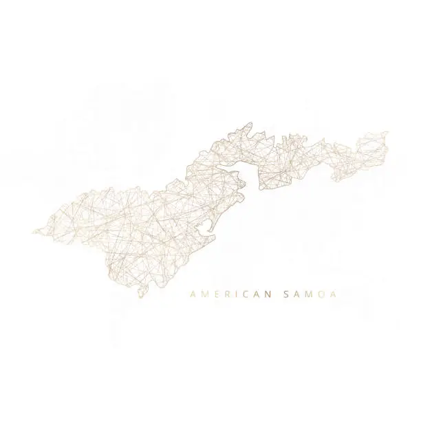 Vector illustration of Low poly map of American Samoa. Gold polygonal wireframe. Glittering vector with gold particles on white background