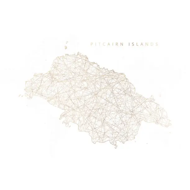 Vector illustration of Low poly map of Pitcairn Islands. Gold polygonal wireframe. Glittering vector with gold particles on white background
