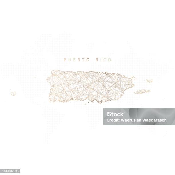 Puerto Rico Graphc Low Poly Map Of Puerto Rico Gold Polygonal Wireframe Glittering Vector ...