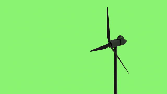 Close up animated windmill on green grass background for web design