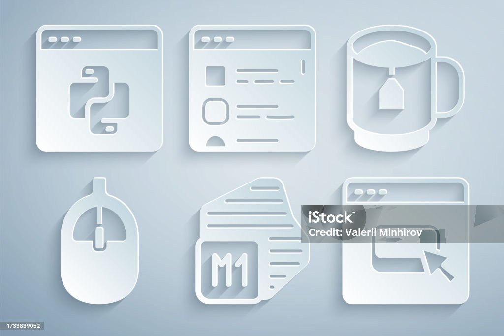 Set Processor Cup Of Tea With Tea Bag Computer Mouse Browser Files And ...