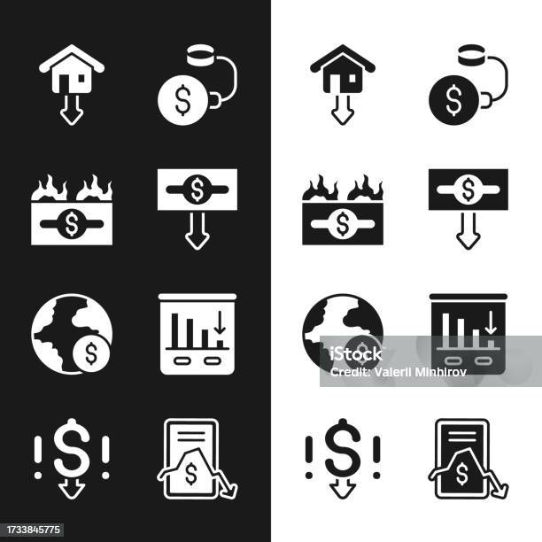Set Dollar Rate Decrease Burning Dollar Bill Falling Property Prices ...