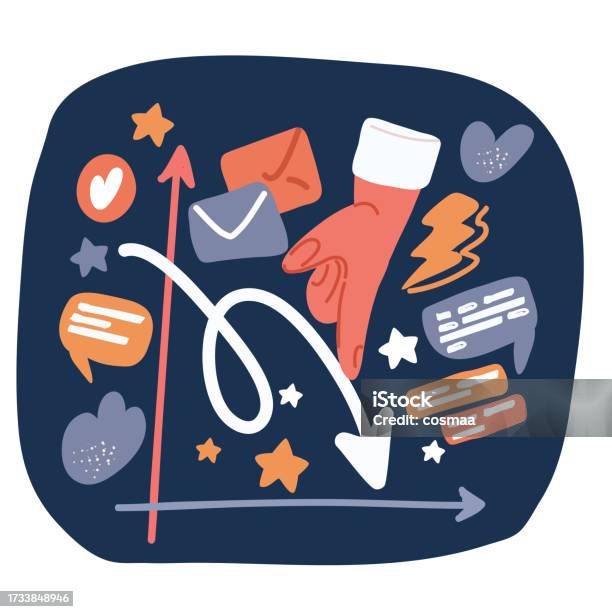 Cartoon Vector Illustration Of Finger Put Graph Down Decrease Graph ...