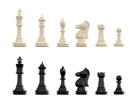 Dark and light chess set, isolated on white background.