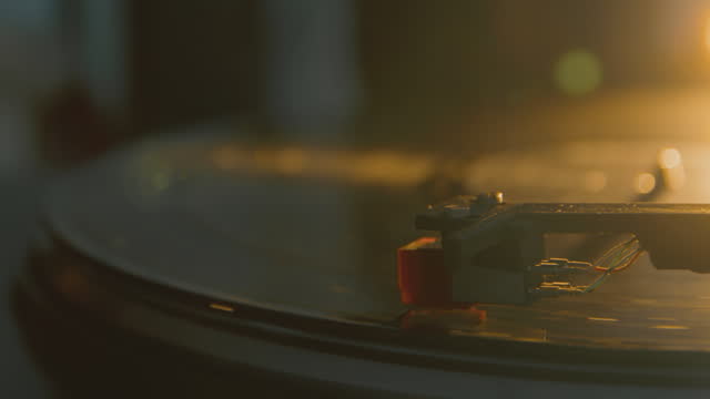 Vinyl record close-up. Old vinil black phonograph spinning.