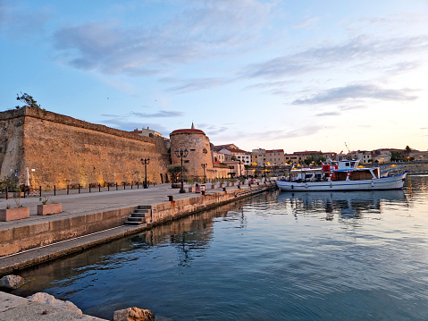 City of Alghero with port and Magellano bastion, Sardinia
