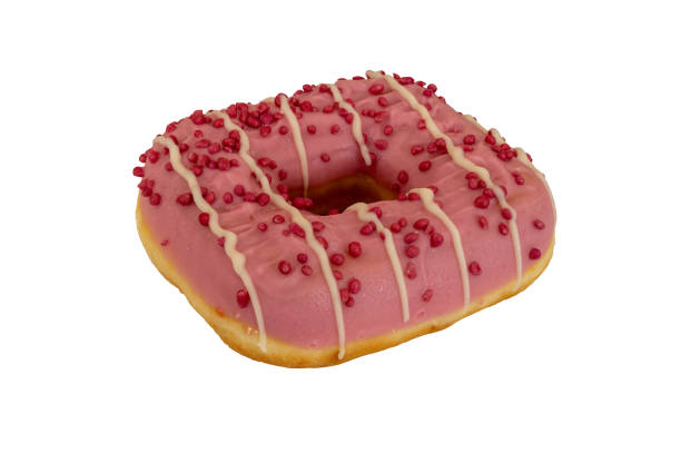rosa erdbeer-donut, mit topping - dieting cookie food number stock-fotos und bilder