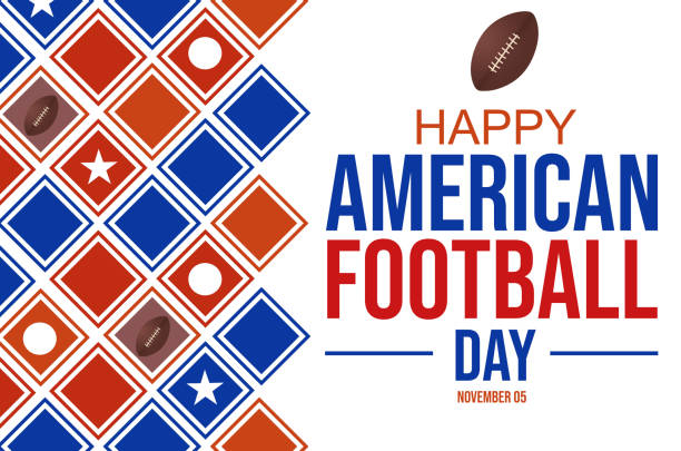szczęśliwe tło z okazji dnia futbolu amerykańskiego z kolorowymi kształtami i typografią - sport magazine day usa stock illustrations