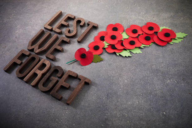 istock World War remembrance day. Red poppies on dark stone background. Lest we forget 1733971795
