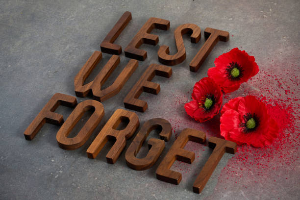 istock World War remembrance day. Red poppies on dark stone background. Lest we forget 1733982143