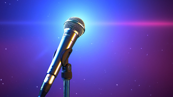 Microphone on the stage at the concert in the evening